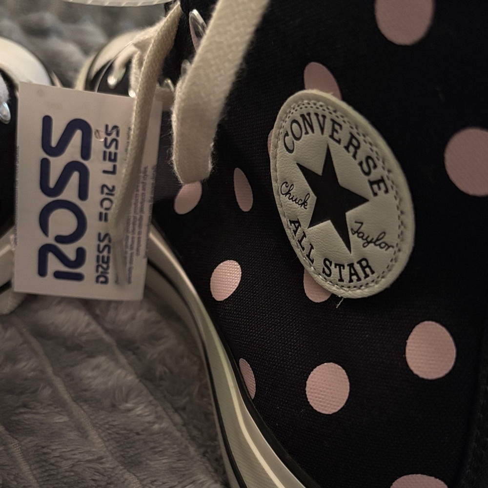 Black & Pink Polka Dot Lift Converse All-Star High Top Sneakers A10688C - Picture 13 of 13